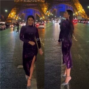 ZARA Velvet Sequins Ruched Midi Dress Back Keyhole Asymmetric Bodycon XS NWT